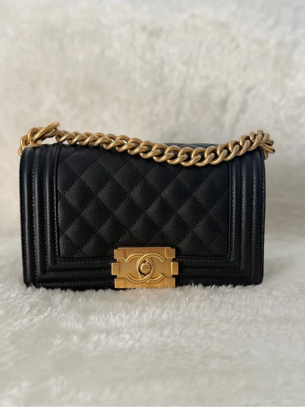 CHANEL Boy Small Black Caviar leather